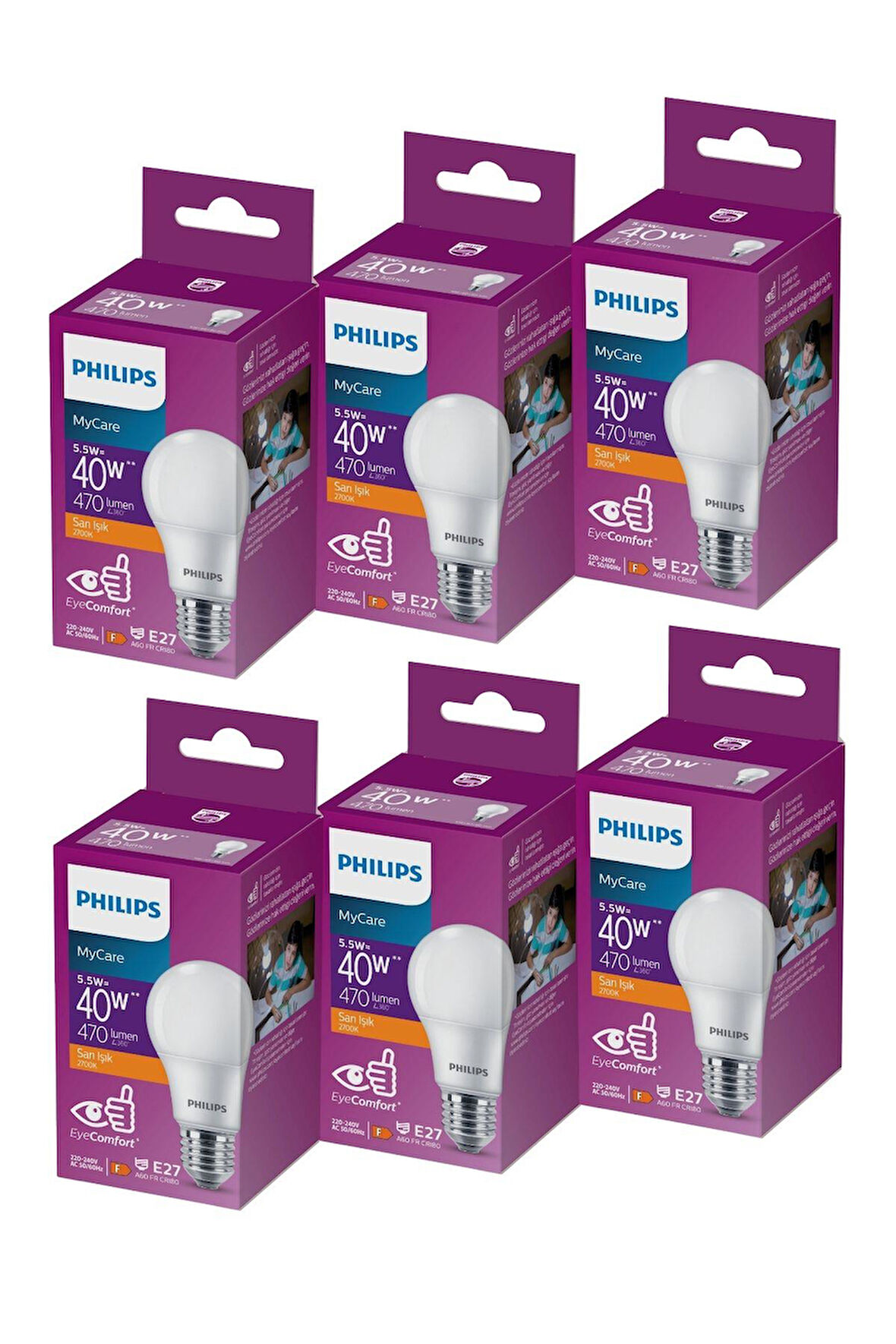PHILIPS LED 5-40W AMPUL 2700K SARI IŞIK 6LI