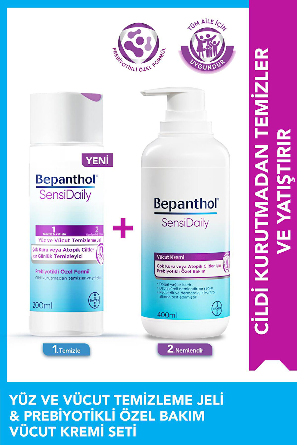 Sensidaily Günlük Vücut Bakım Kremi 400ml + Yüz ve Vücut Temizleme Jeli 200ml - Çok Kuru Atopik Ciltler