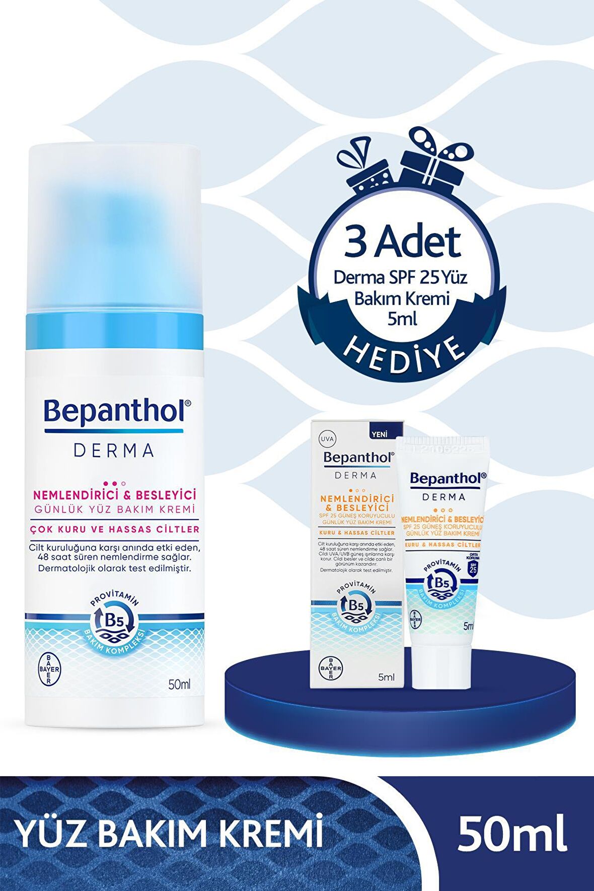 Bepanthol Derma Günlük Yüz Bakım Kremi + 3 Adet Derma SPF 25 Yüz Bakım Kremi 5ml Hediyeli