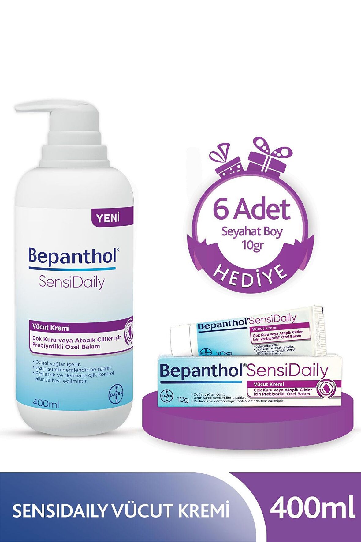 Bepanthol Sensidaily 400 ml + 6 Adet Seyahat Boy 10 gr Hediyeli