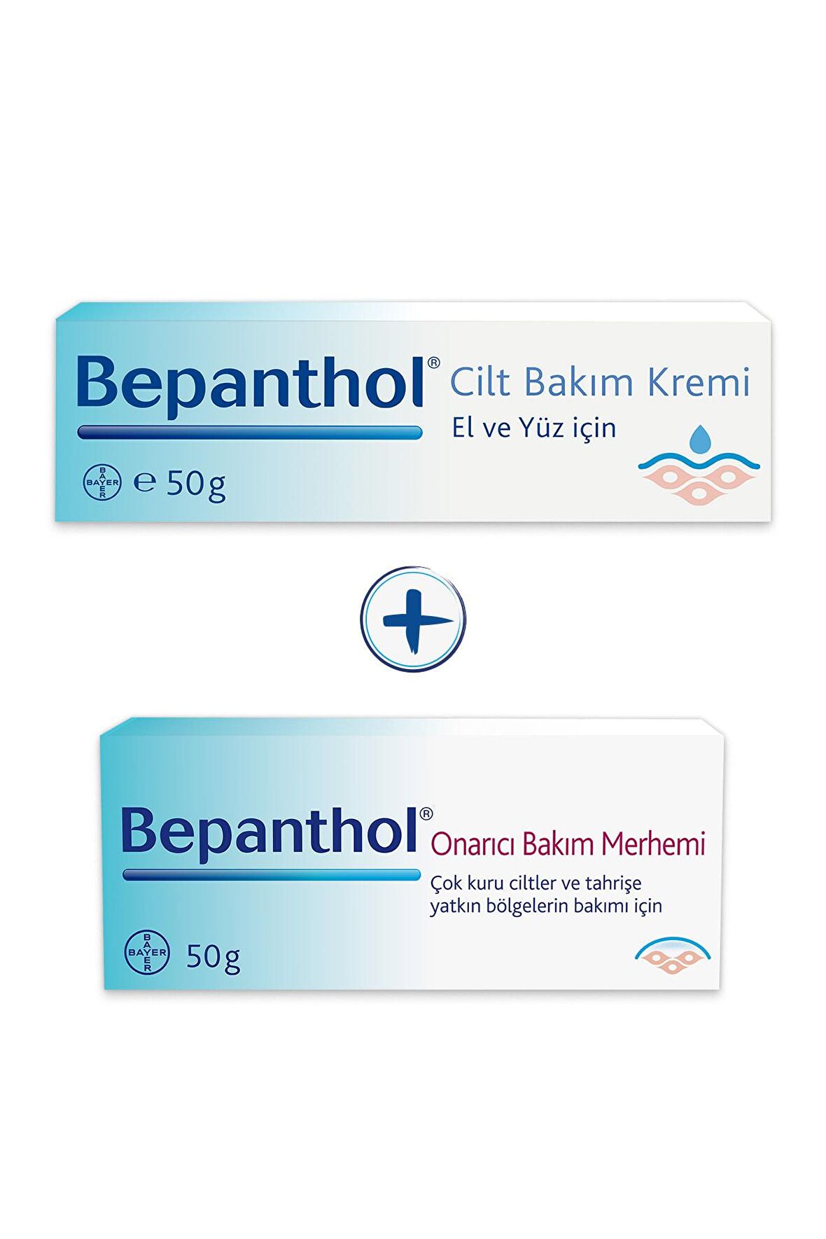 Bepanthol Cilt Bakım Kremi 50 gr + Onarıcı Merhem 50 gr l Avantajlı Günlük Bakım Seti