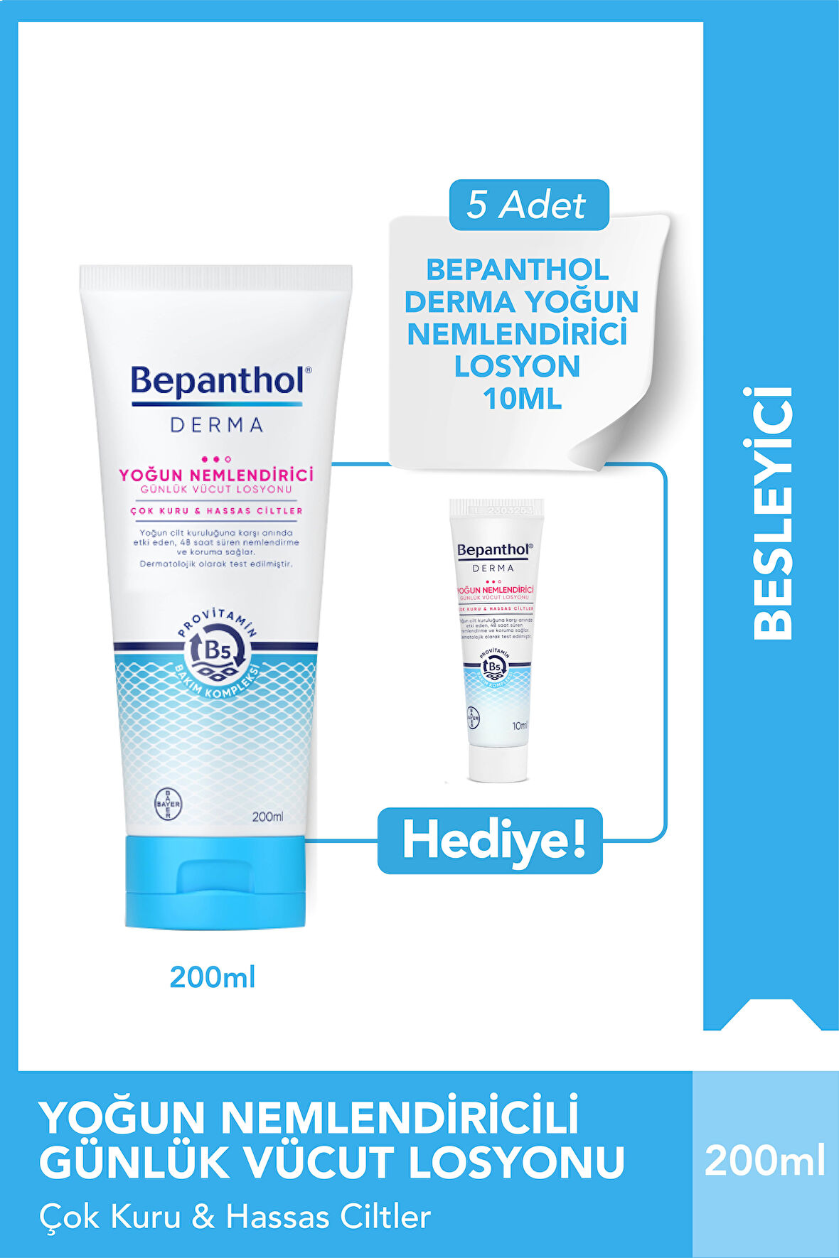 Bepanthol Derma Yoğun Nemlendirici 200 ml Losyon & 5 adet Yoğun Nemlendirici Losyon 10 ml