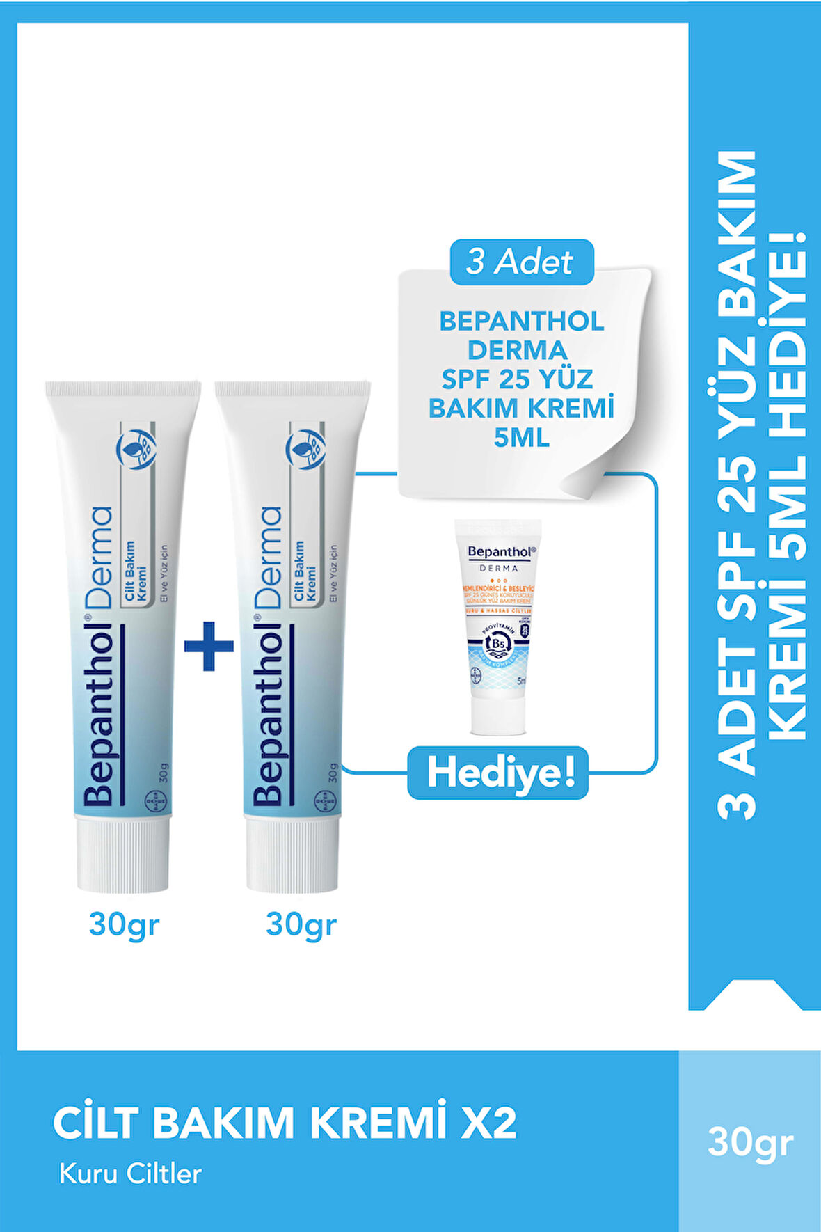Cilt Bakım Kremi 30g 2'li Set + SPF Mini Yüz Kremi Hediye
