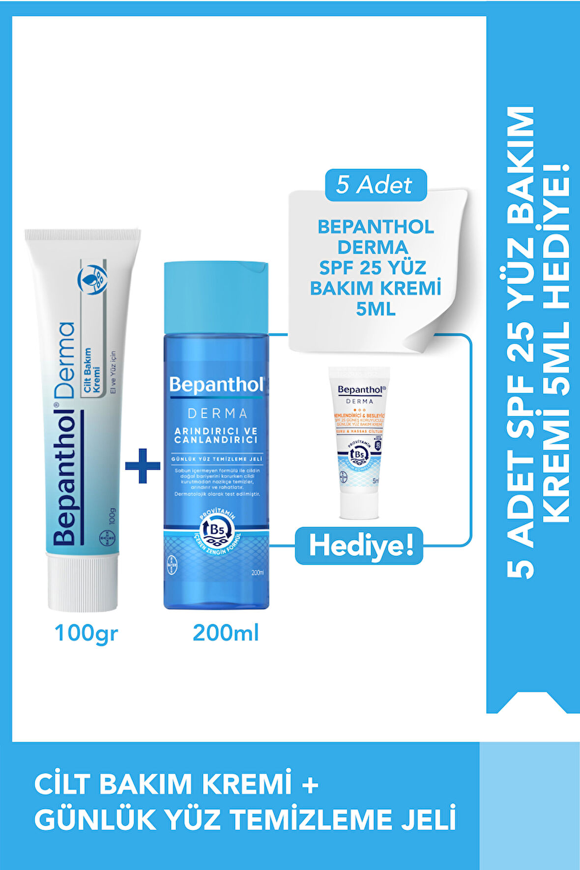 Cilt Bakım Kremi 100g + Yüz Temizleme Jeli 200ml + SPF Mini Yüz Kremi Hediye