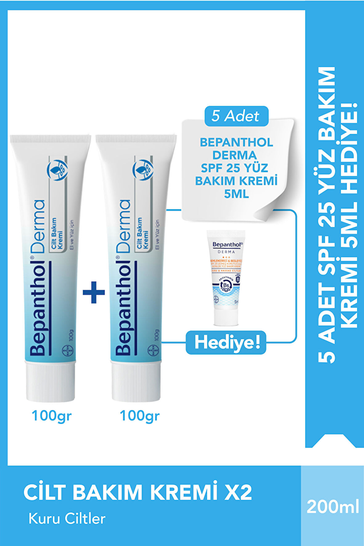 Cilt Bakım Kremi 100g 2'li Set + SPF Mini Yüz Kremi Hediye