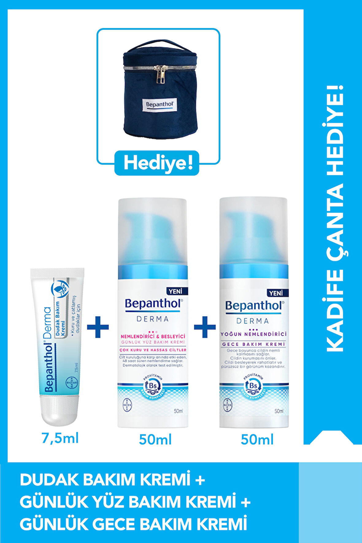 Gece & Gündüz Yüz Bakım ve Dudak Bakım Seti + Kadife Çanta Hediye