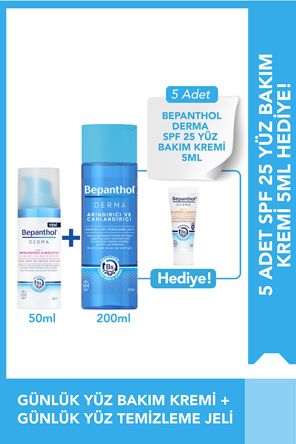 Yüz Bakım Kremi 50ml + Temizleme Jeli 200ml + SPF Mini Yüz Kremi Hediye