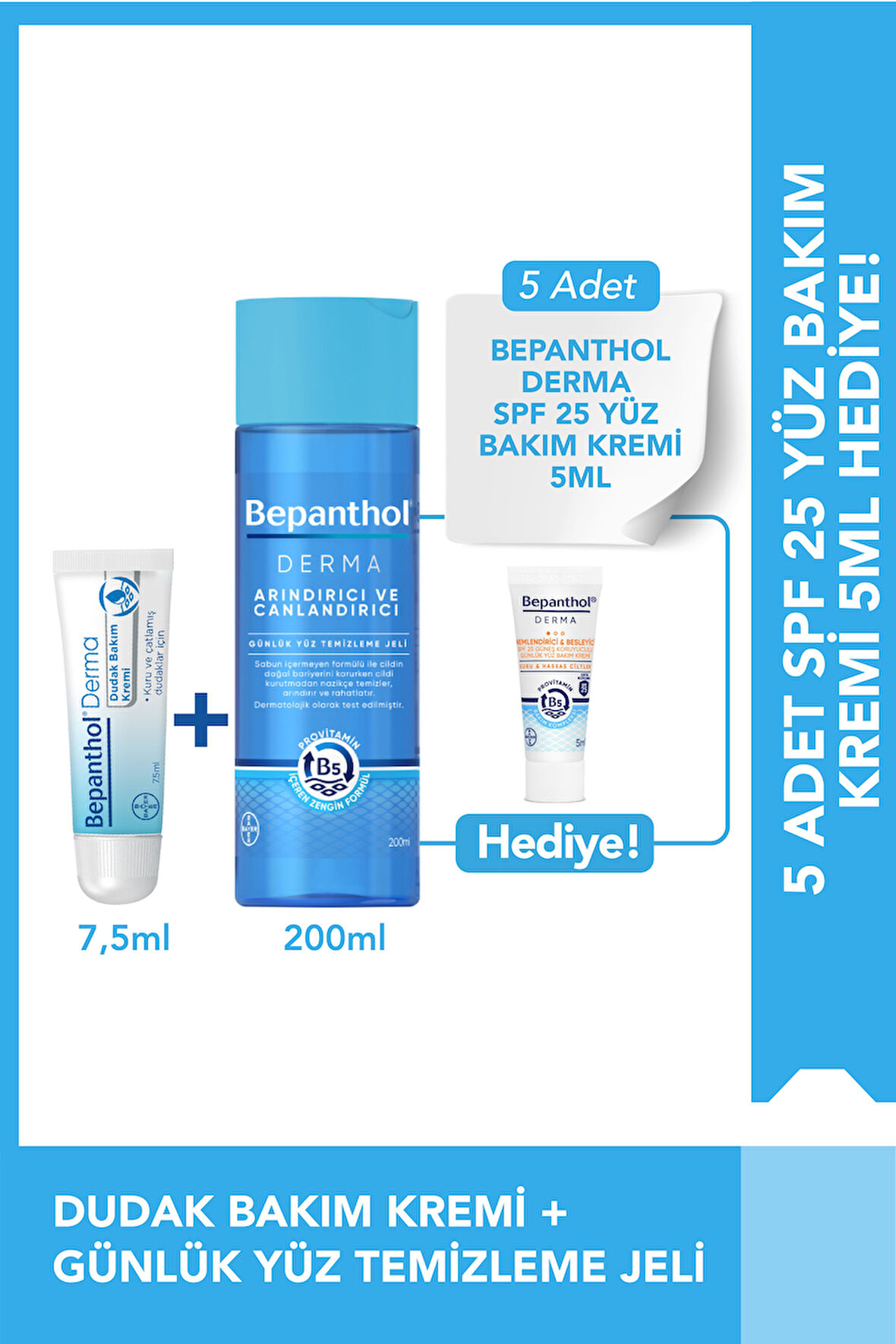 Yüz Temizleme Jeli 200ml + Dudak Kremi 7.5ml + SPF Mini Yüz Kremi Hediye