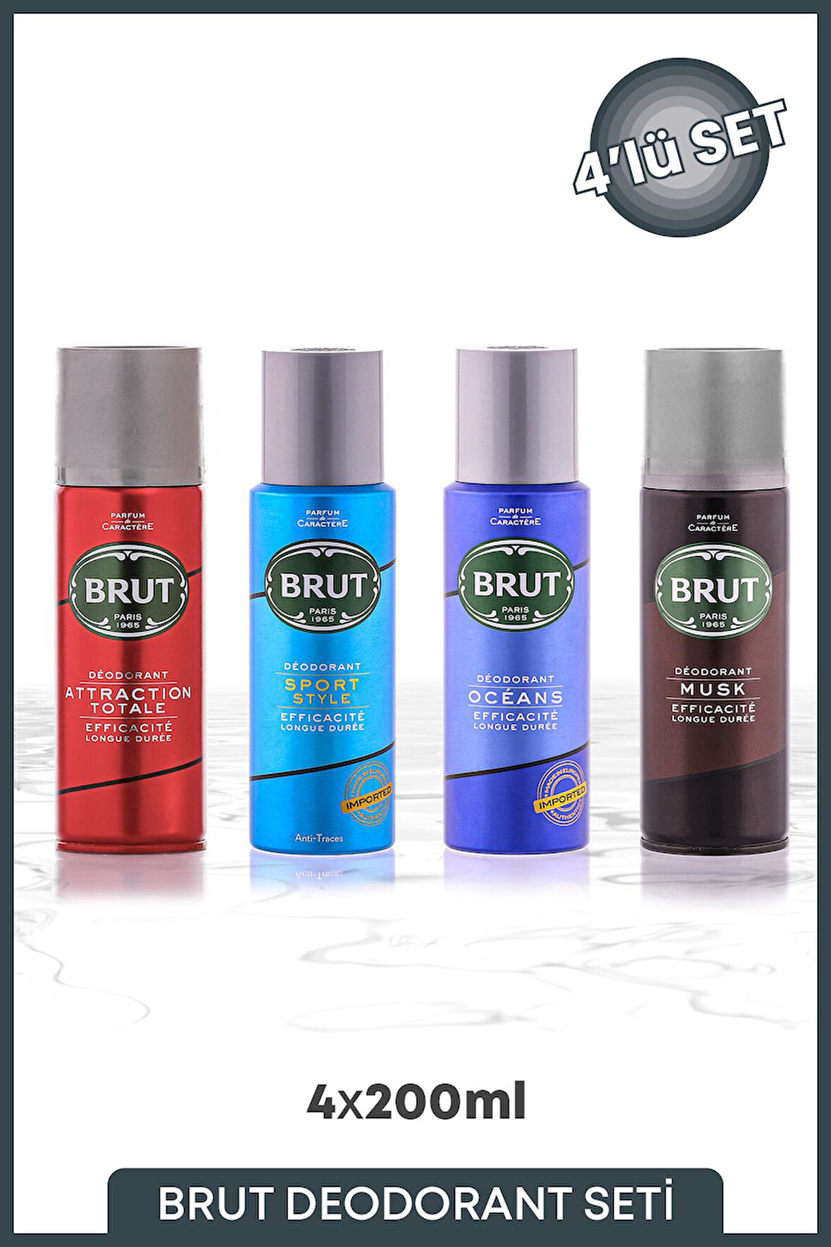 Brut Deodorant Seti Oceans, Attraction, Sports, Musk 4*200 ml