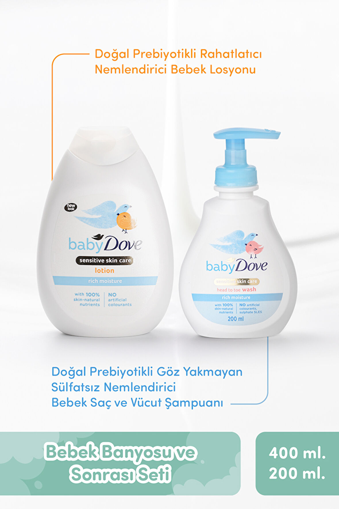 Bebek Banyo ve Sonrası Seti, Losyon 400 ml & Saç ve Vücut Şampuanı 200 ml