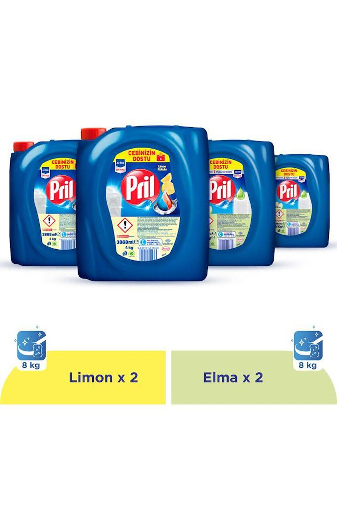 Pril Elde Yıkama Sıvı Bulaşık Deterjanı 4x4 kg Set 2 Limon+2 Elma (16KG)