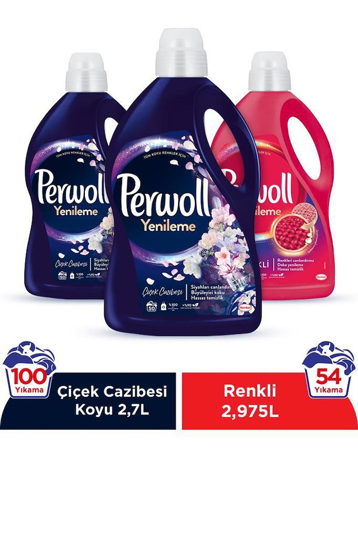 Perwoll Hassas Bakım Sıvı Çamaşır Deterjanı 3'lü Set ( 2x2,75L Çiçek Cazibesi Koyu Renkler + 1x2,97 Renkli)