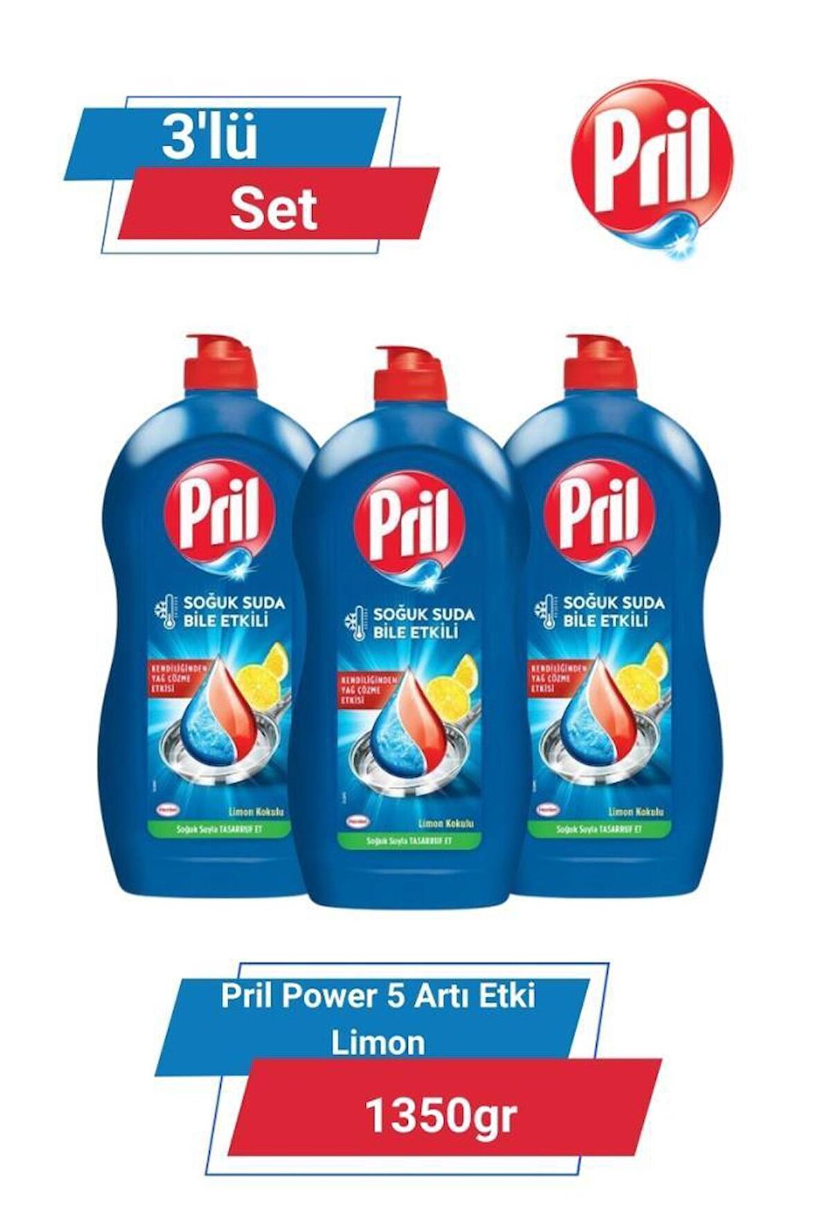 PRİL POWER 5 ARTI ETKİ LİMON 1350gr 3'lü Set