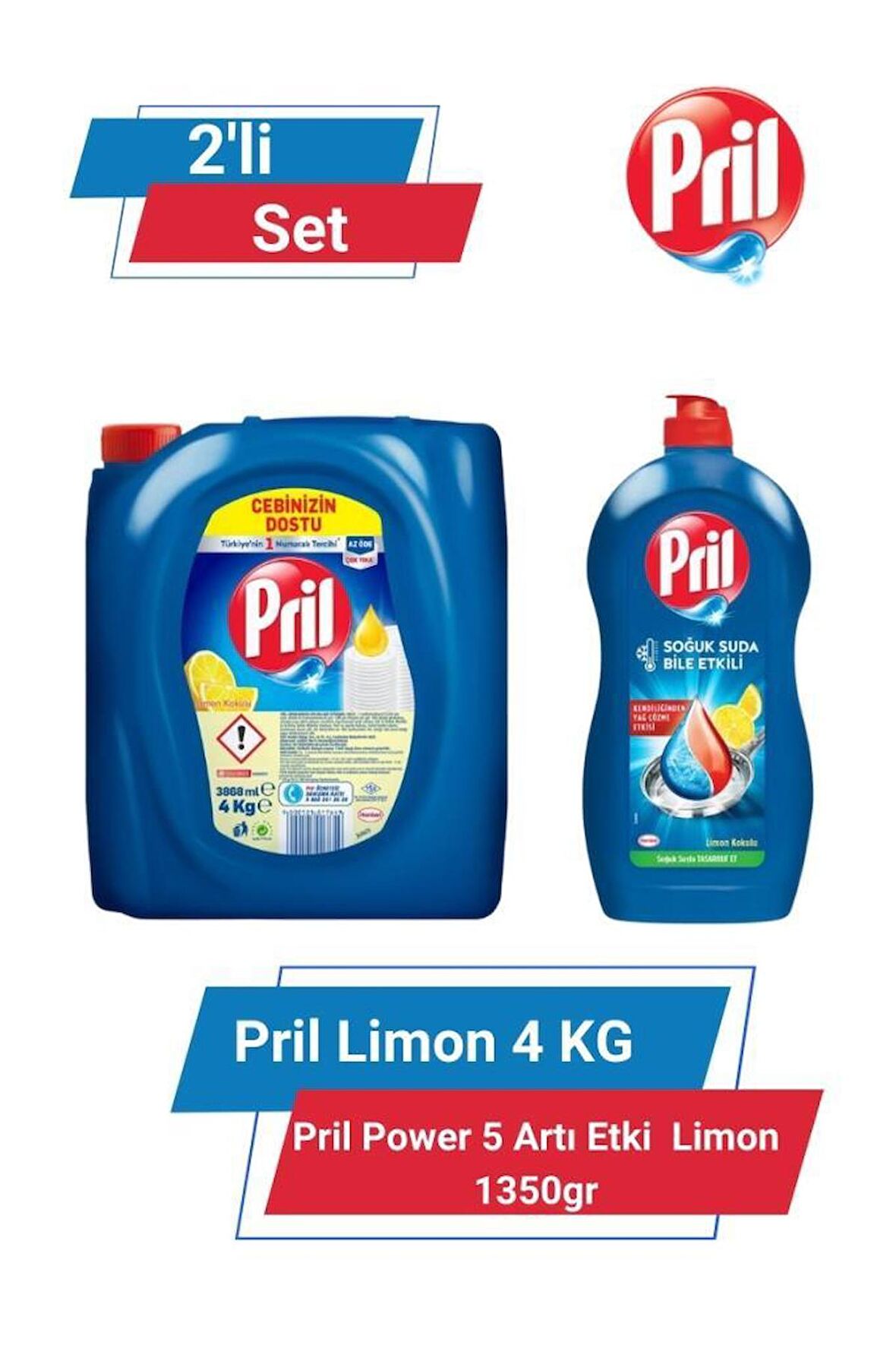 PRİL LİMON 4 KG & PRİL POWER 5 ARTI ETKİ LİMON 1350gr 2'li Set