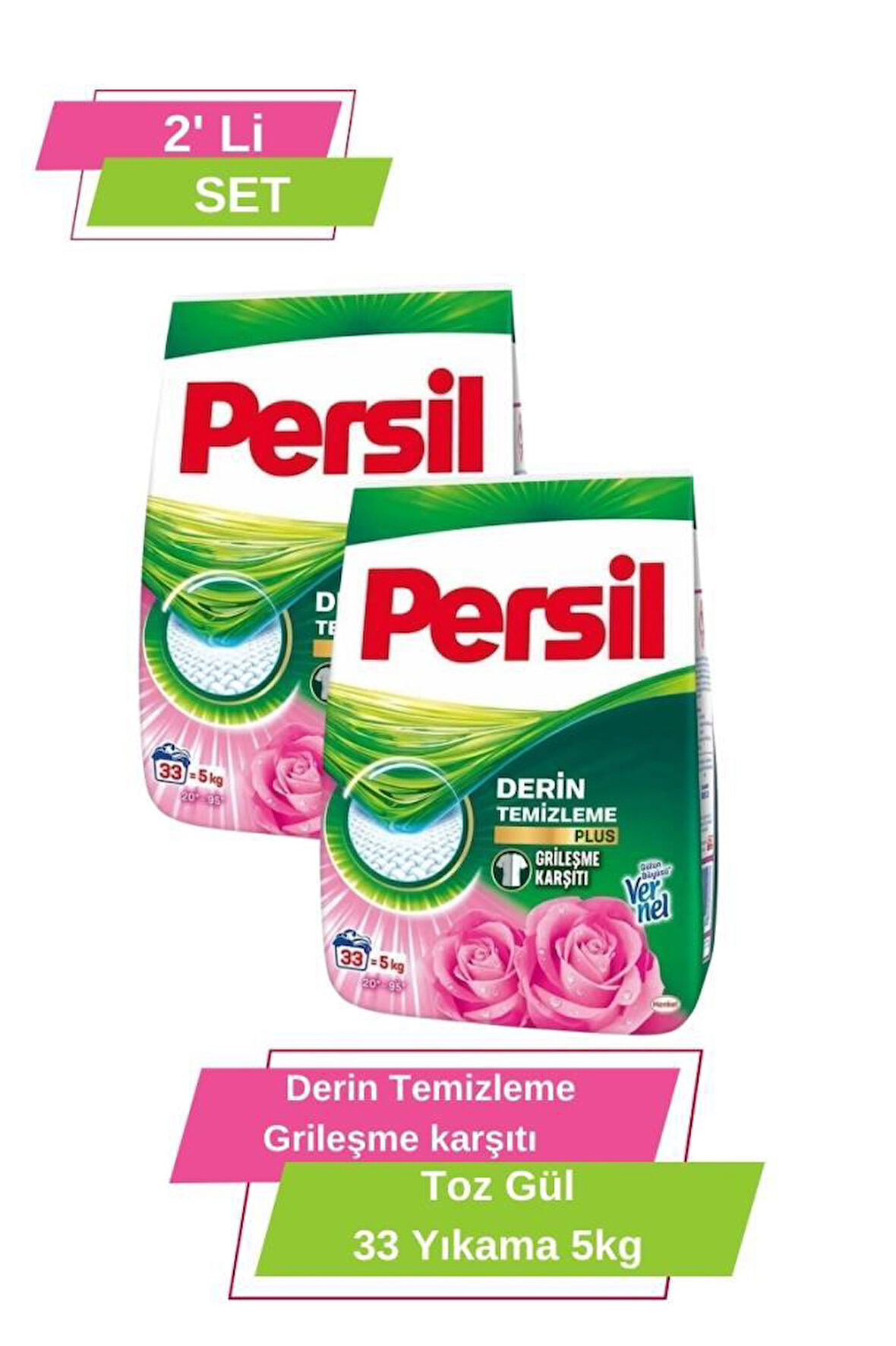 Persil Toz Gül Derinlemesine Temizleme Grileşme Karşıtı  5kg 33 Yıkama 2'li Set 