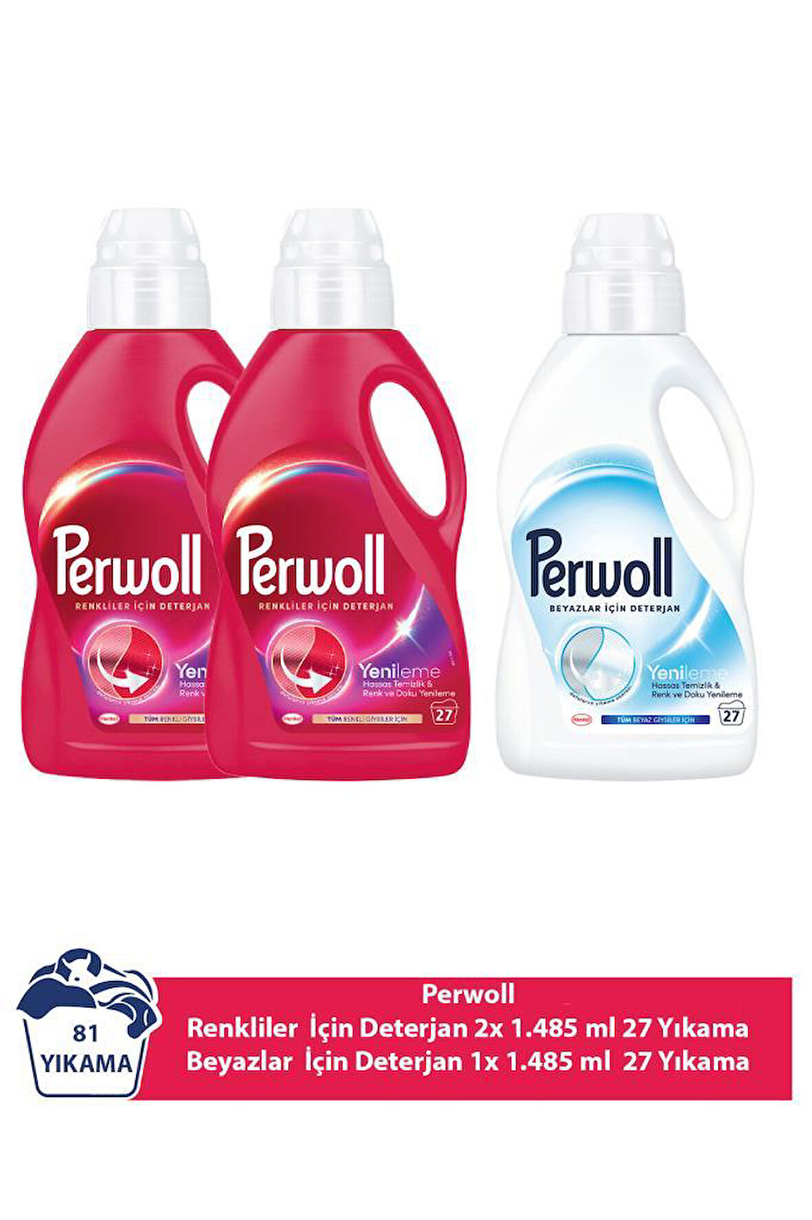 Yenileme Renkliler 2x 1.485 ml 27 Yıkama & Beyazlar x1 1.485 ml 27 Yıkama 3'lü Set (81 Yıkama)