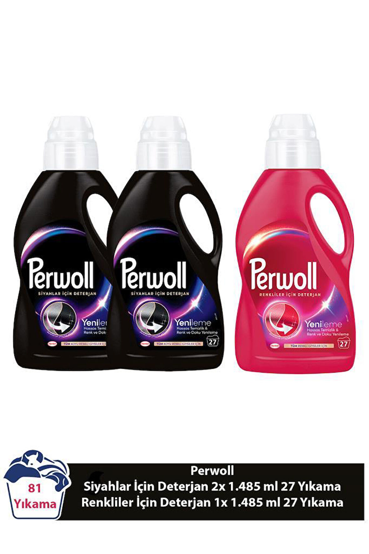 Perwoll Yenileme Siyahlar 2x 1.485 ml 27 Yıkama &Renklilerx1 1.485 ml 27 Yıkama 3'lü Set(81 Yıkama)