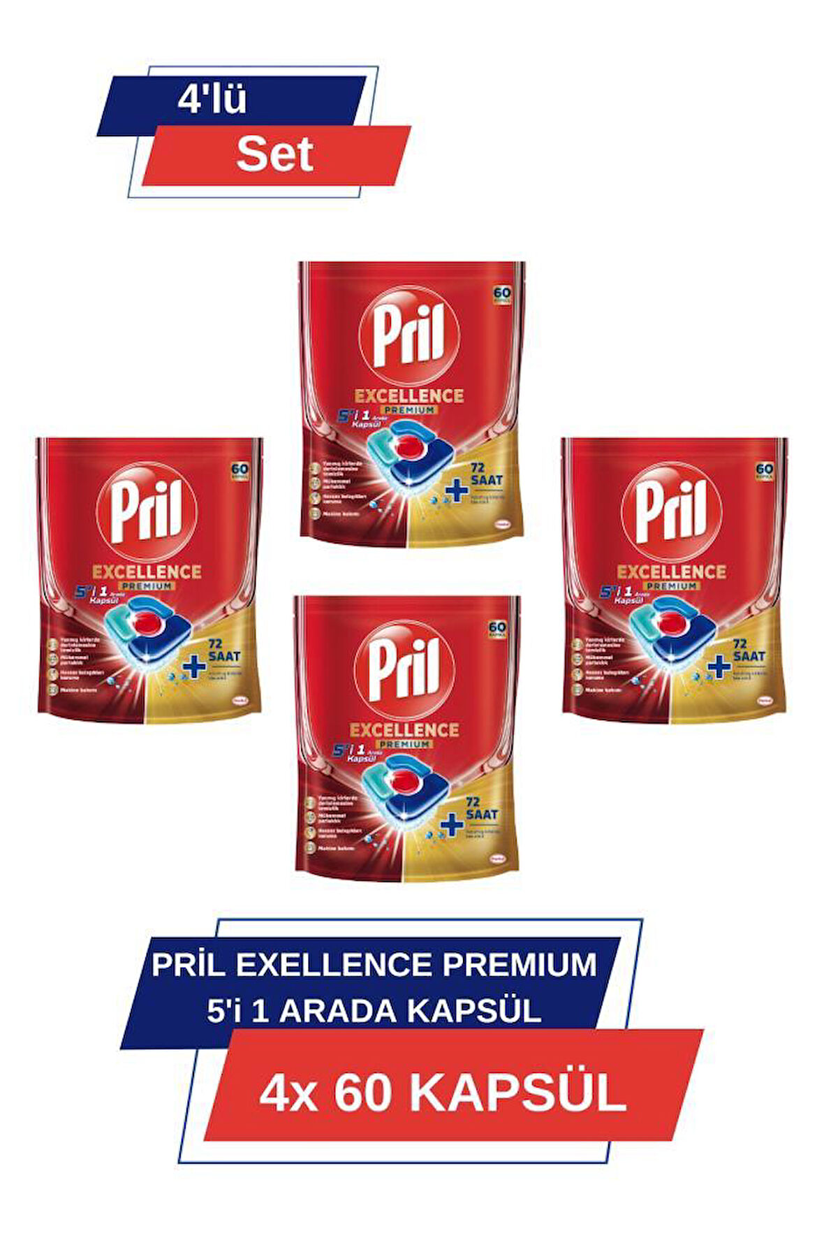 Pril Excellence Premium 5’i 1 Arada 60'lı Kapsül  4'lü Set (240 Kapsül)