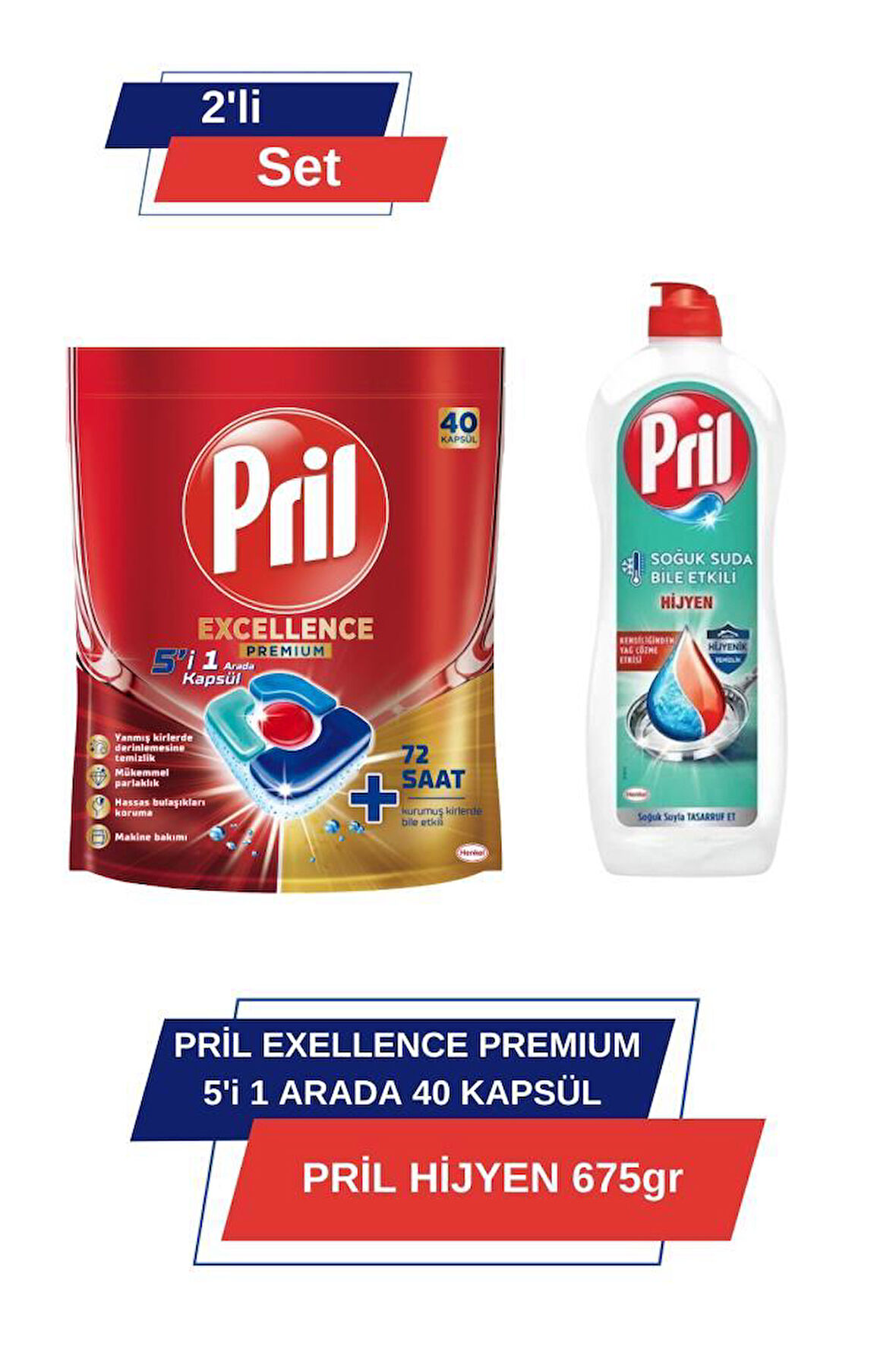 Pril Excellence Premium 5’i 1 Arada 40'lı Kapsül &Pril Hijyen 675gr 