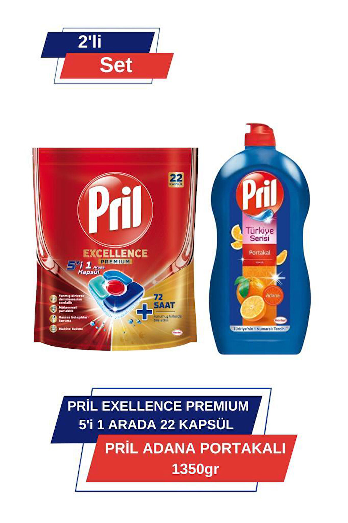 Pril Excellence Premium 5’i 1 Arada 22'li Kapsül &Pril Adana Portakali 1350 gr 