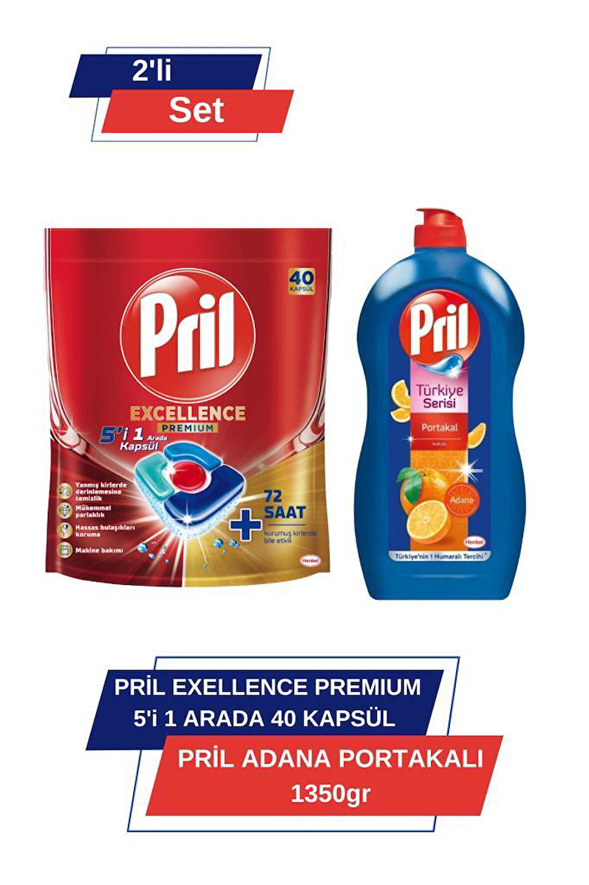 Pril Excellence Premium 5’i 1 Arada 40'lı Kapsül &Pril Adana Portakali 1350 gr 