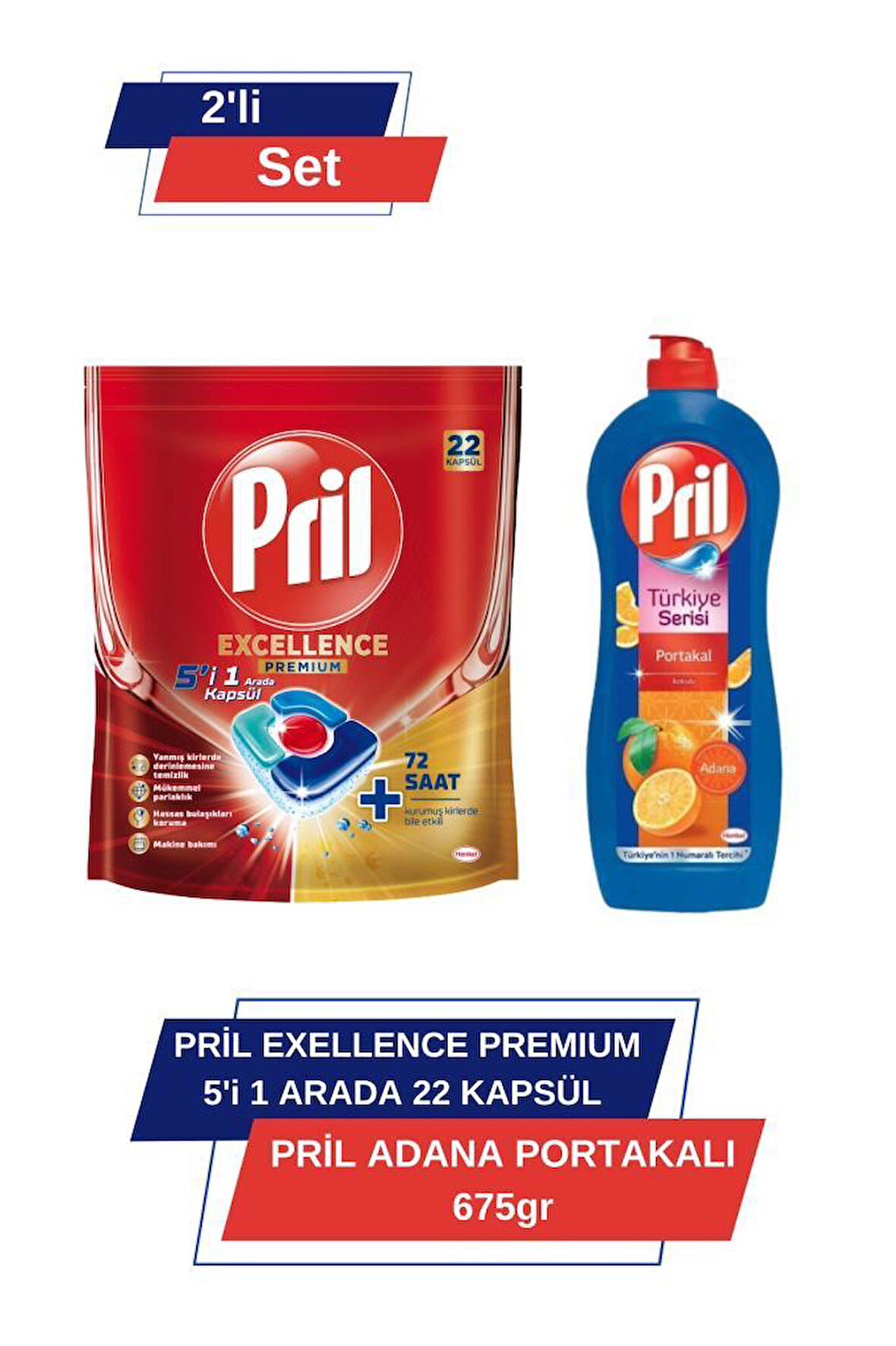 Pril Excellence Premium 5’i 1 Arada 22'li Kapsül &Pril Adana Portakali 675 gr 