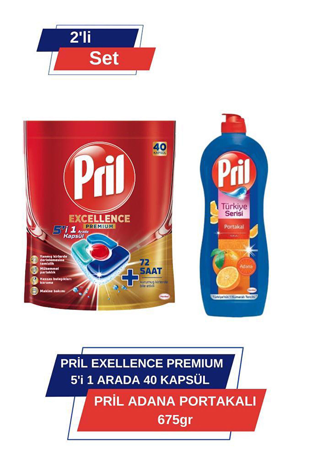 Pril Excellence Premium 5’i 1 Arada 40'lı Kapsül &Pril Adana Portakali 675 gr 