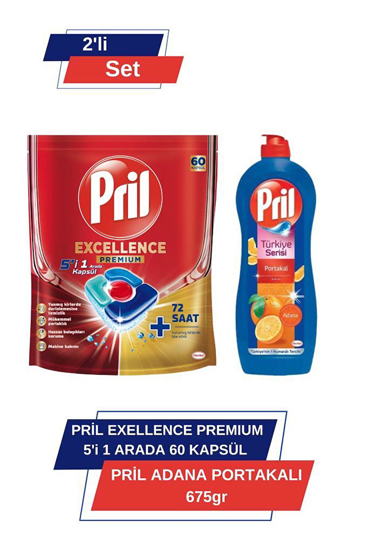 Pril Excellence Premium 5’i 1 Arada 60'lı Kapsül &Pril Adana Portakali 675 gr 