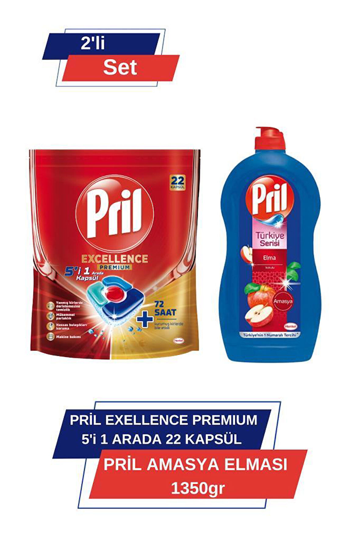 Pril Excellence Premium 5’i 1 Arada 22'li Kapsül &Pril Amasya Elmasi 1350 gr 
