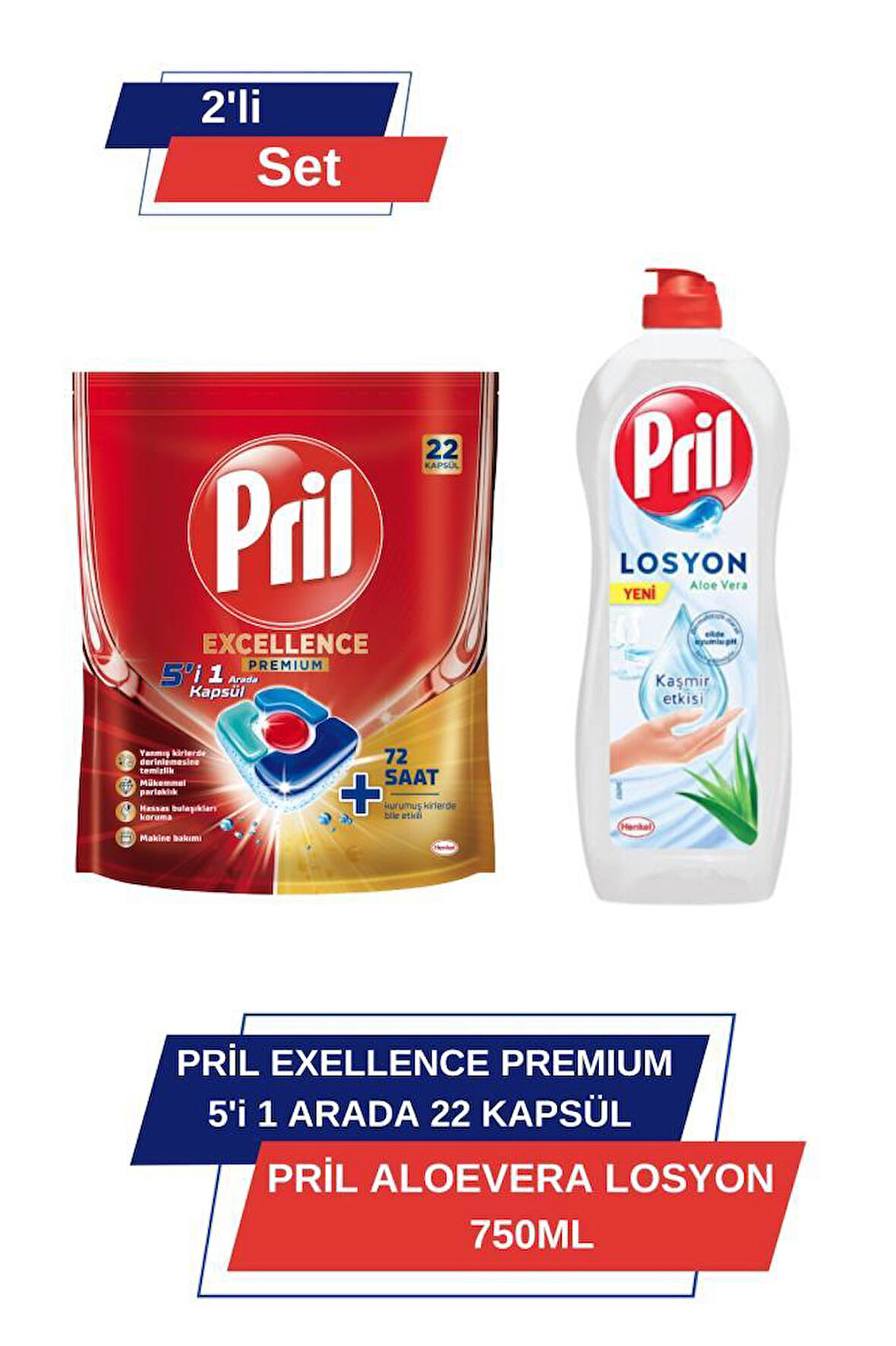 Pril Excellence Premium 5’i 1 Arada 22'li Kapsül &Pril Losyon AloeVera 750ml