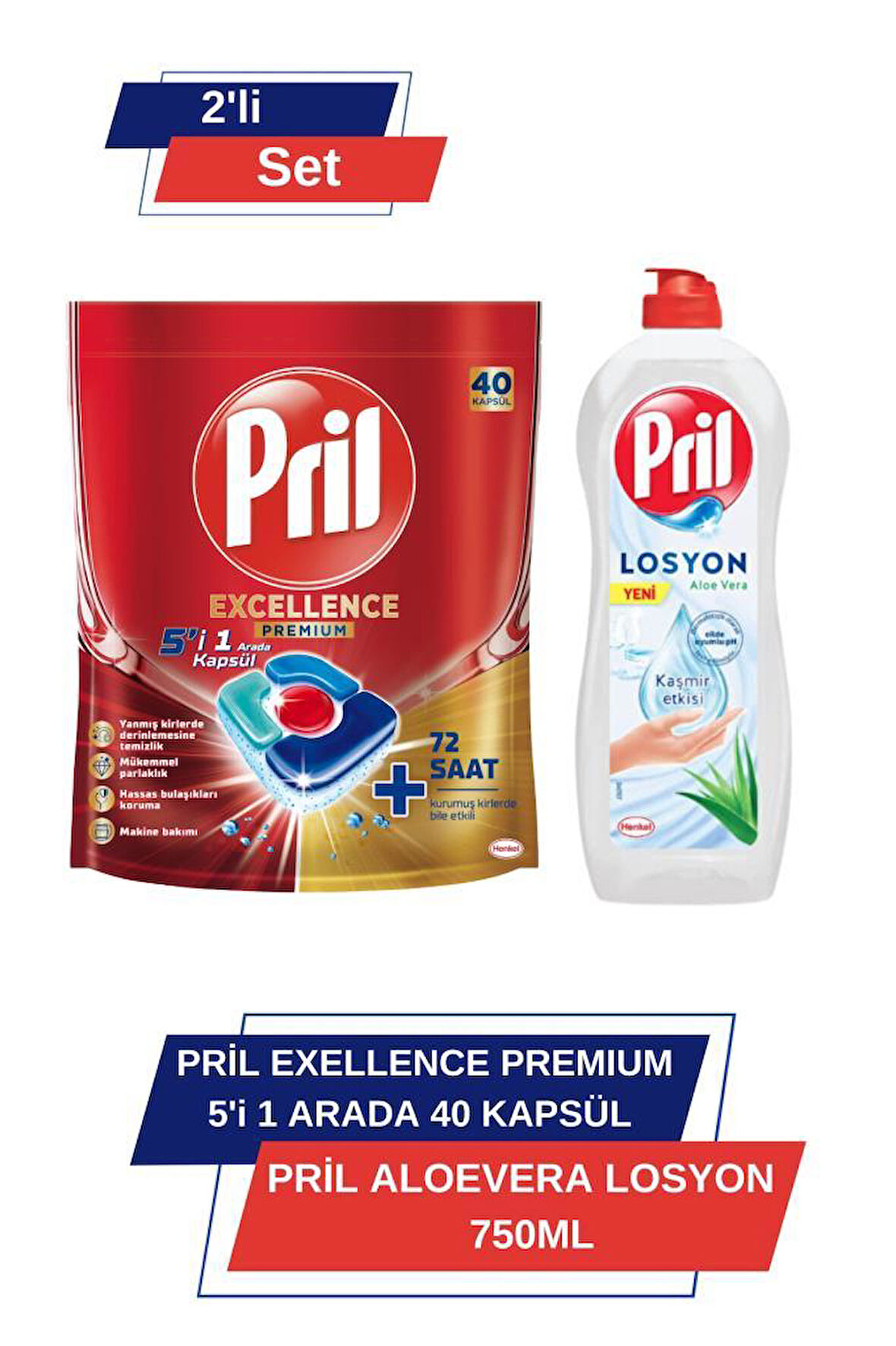 Pril Excellence Premium 5’i 1 Arada 40'lı Kapsül &Pril Losyon AloeVera 750ml 