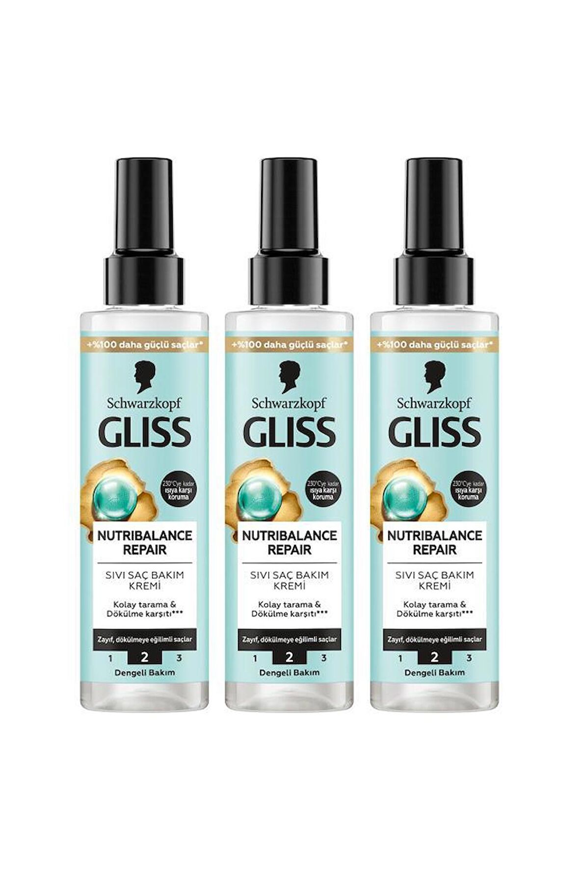 Gliss Nutribalance Repair Dökülme Karşıtı Durulanmayan Sıvı Saç Kremi 200 ml x 3 Adet