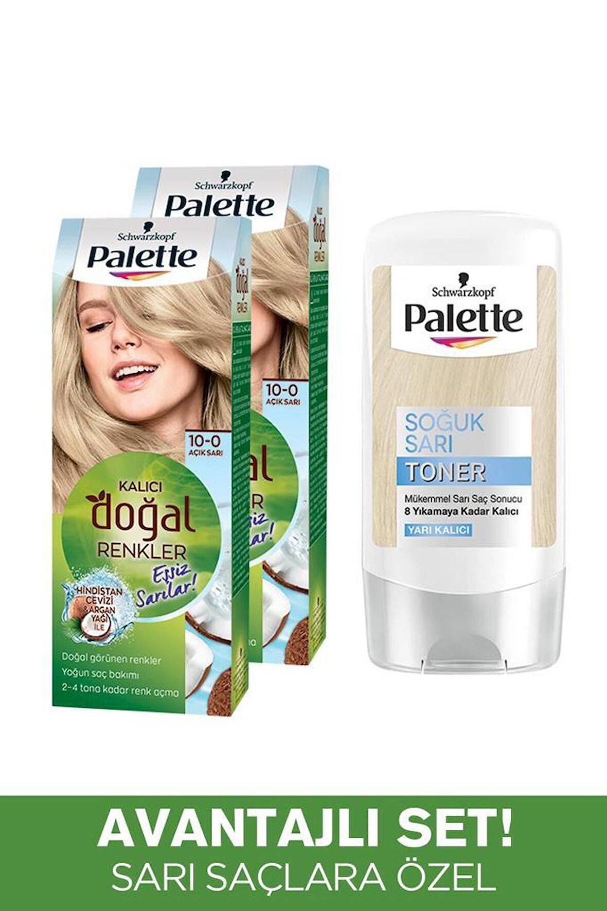 Palette 10-0 Açık Sarı x 2 Adet + Soğuk Sarı Palette Toner