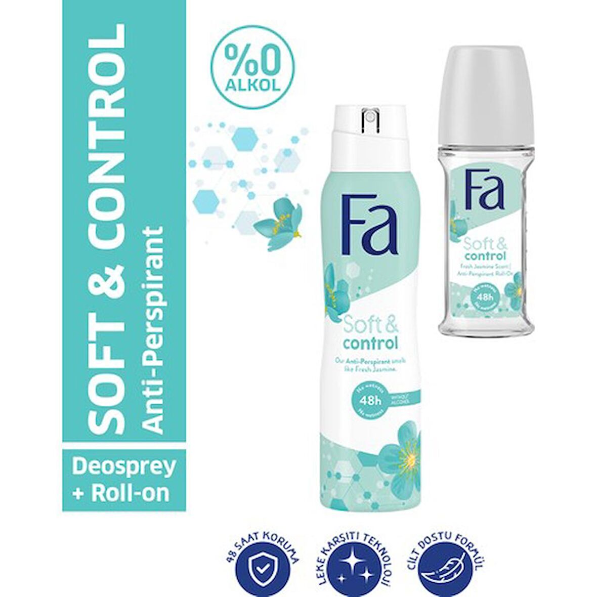 Fa Roll-On Soft & Control Jasmine 50ML +Fa Soft & Control Deosprey 150 Ml 