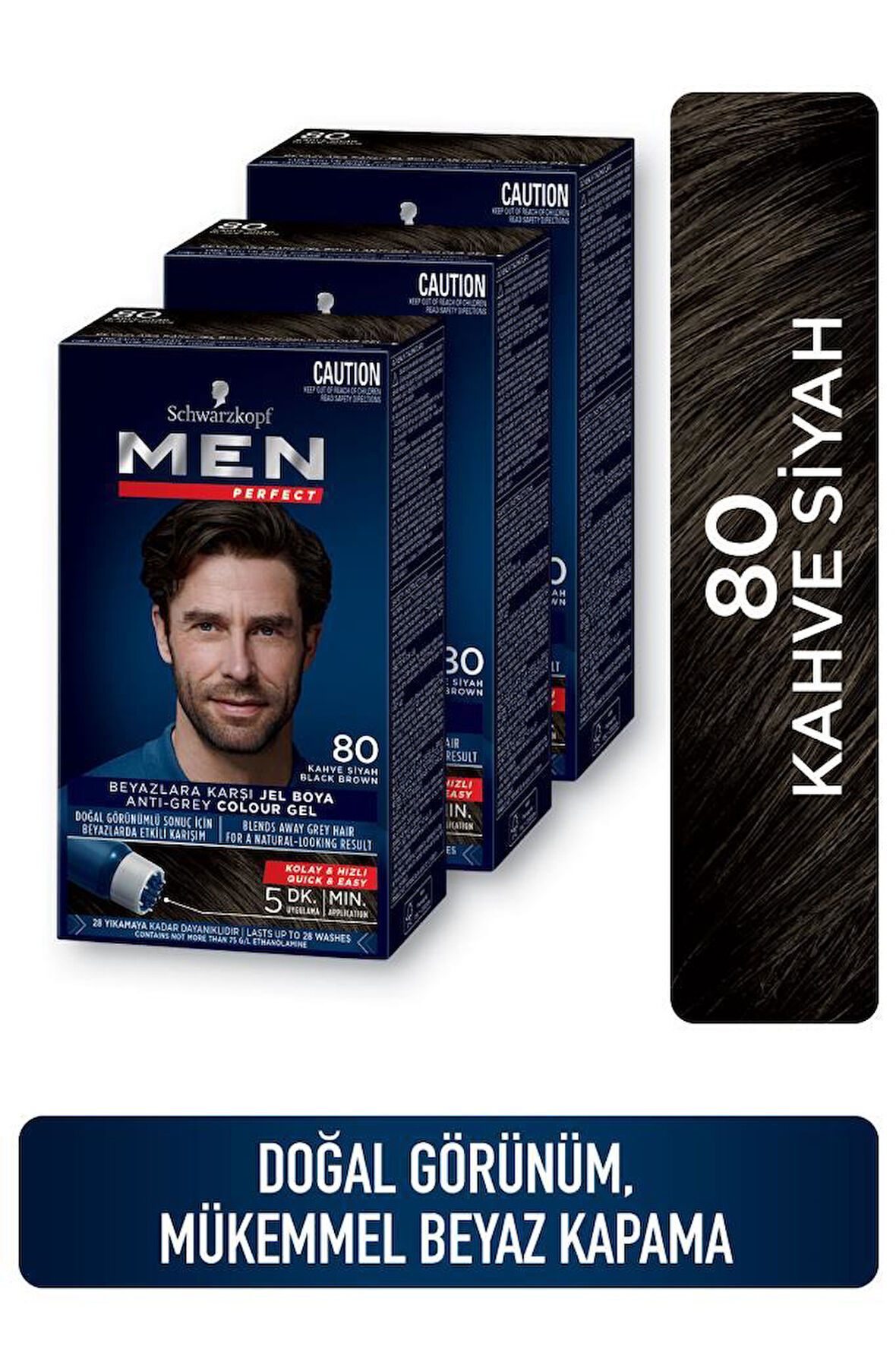 Men Perfect Saç Boyası 80 - Kahve Siyah X 3 Adet