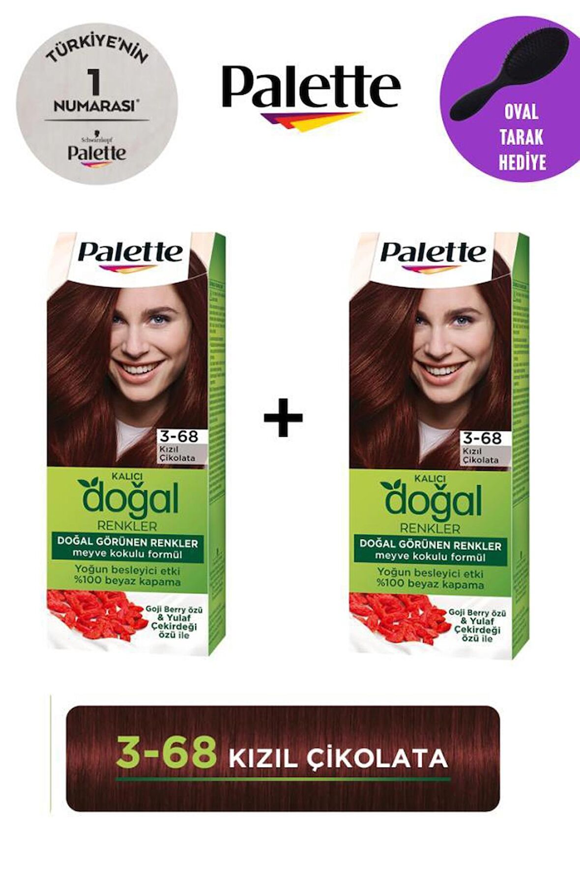 Palette Kalıcı Doğal Renkler 3-68 Kızıl Çikolata X 2 Adet + Gliss Tarak