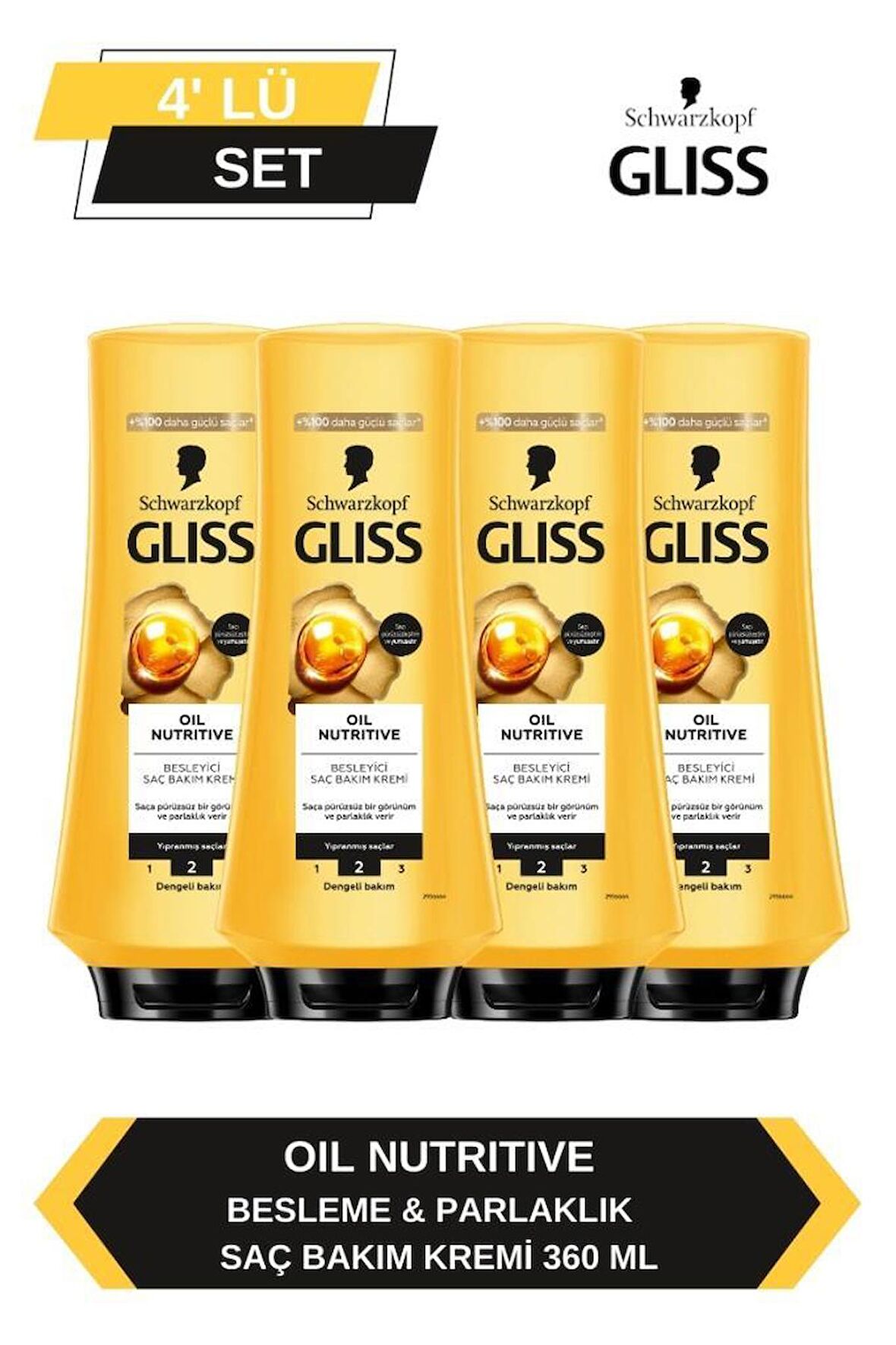 Gliss Oil Nutritive Saç Kremi 360ml x 4'lü Set