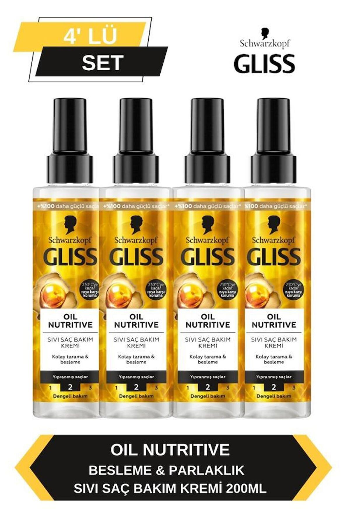 Gliss Oil Nutritive Sıvı Saç Kremi 200ml x 4'lü Set