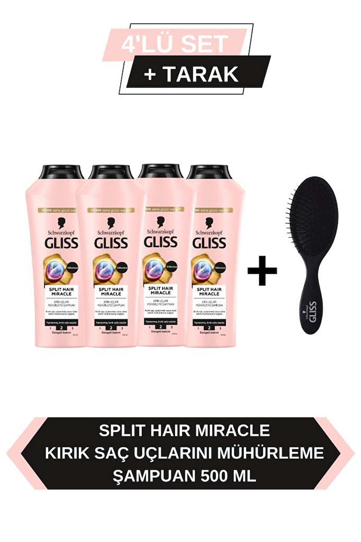Gliss Split Hair Miracle Şampuan 400 Ml x 4 Adet+Tarak