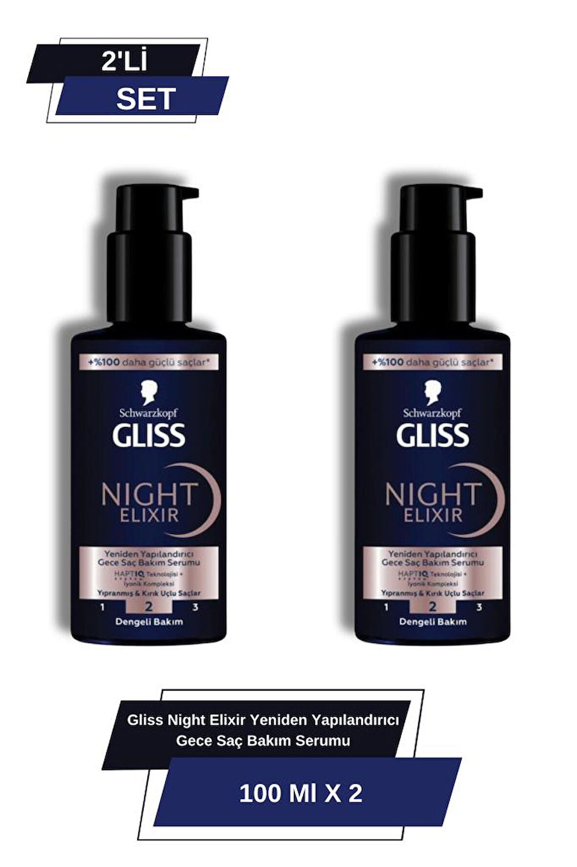 Gliss Night Elixir Yeniden Yapılandırıcı Gece Saç Bakım Serumu 2'li Set