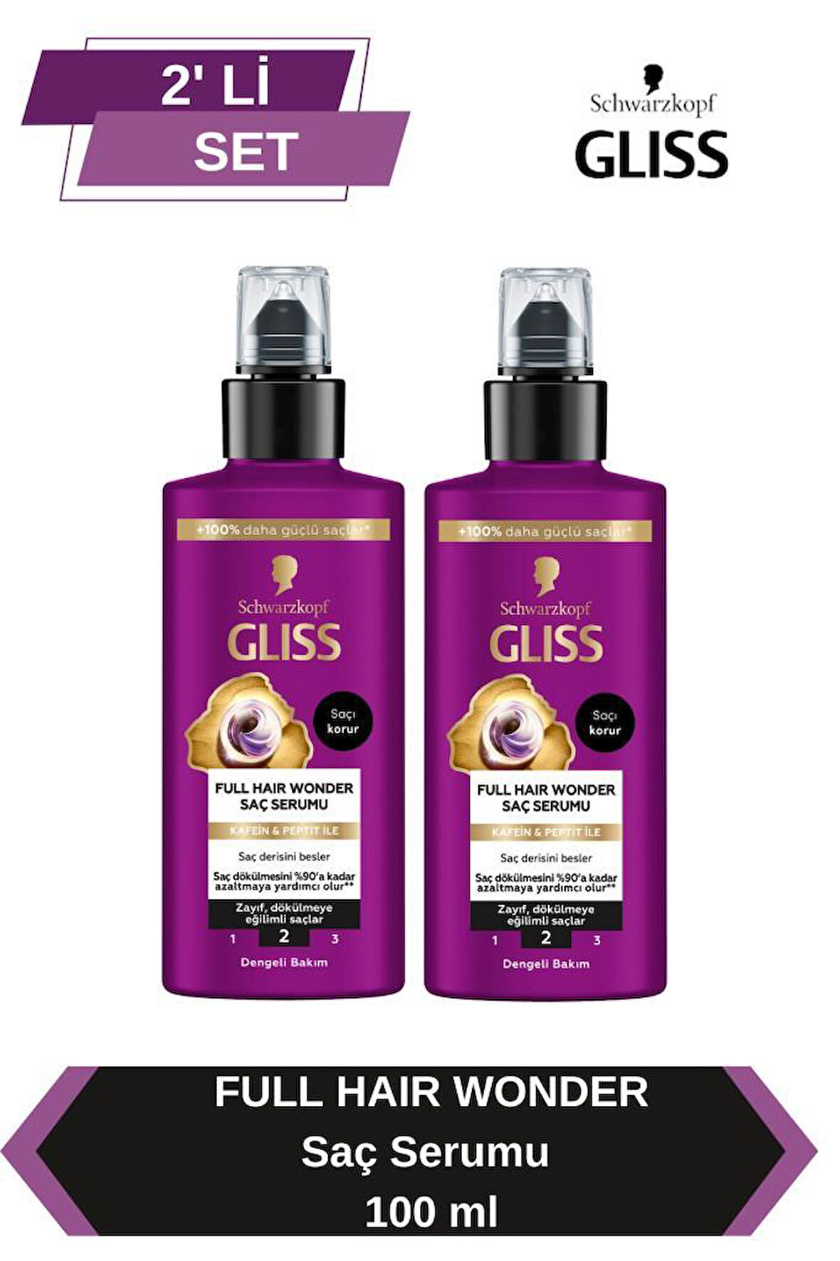 Gliss Full Hair Wonder Dökülme Karşıtı Sıvı Saç Bakım Serumu 100 ml x 2 Adet