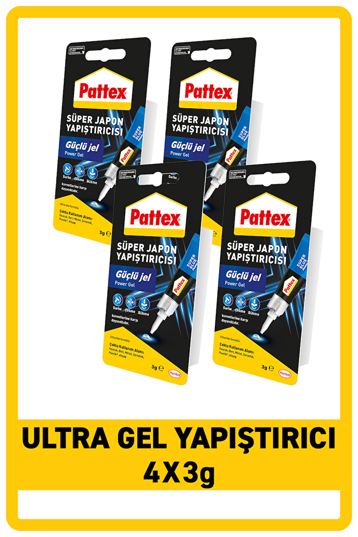Pattex Ultra Gel Süper Japon Yapıştırıcısı 3g, 4'lü Paket