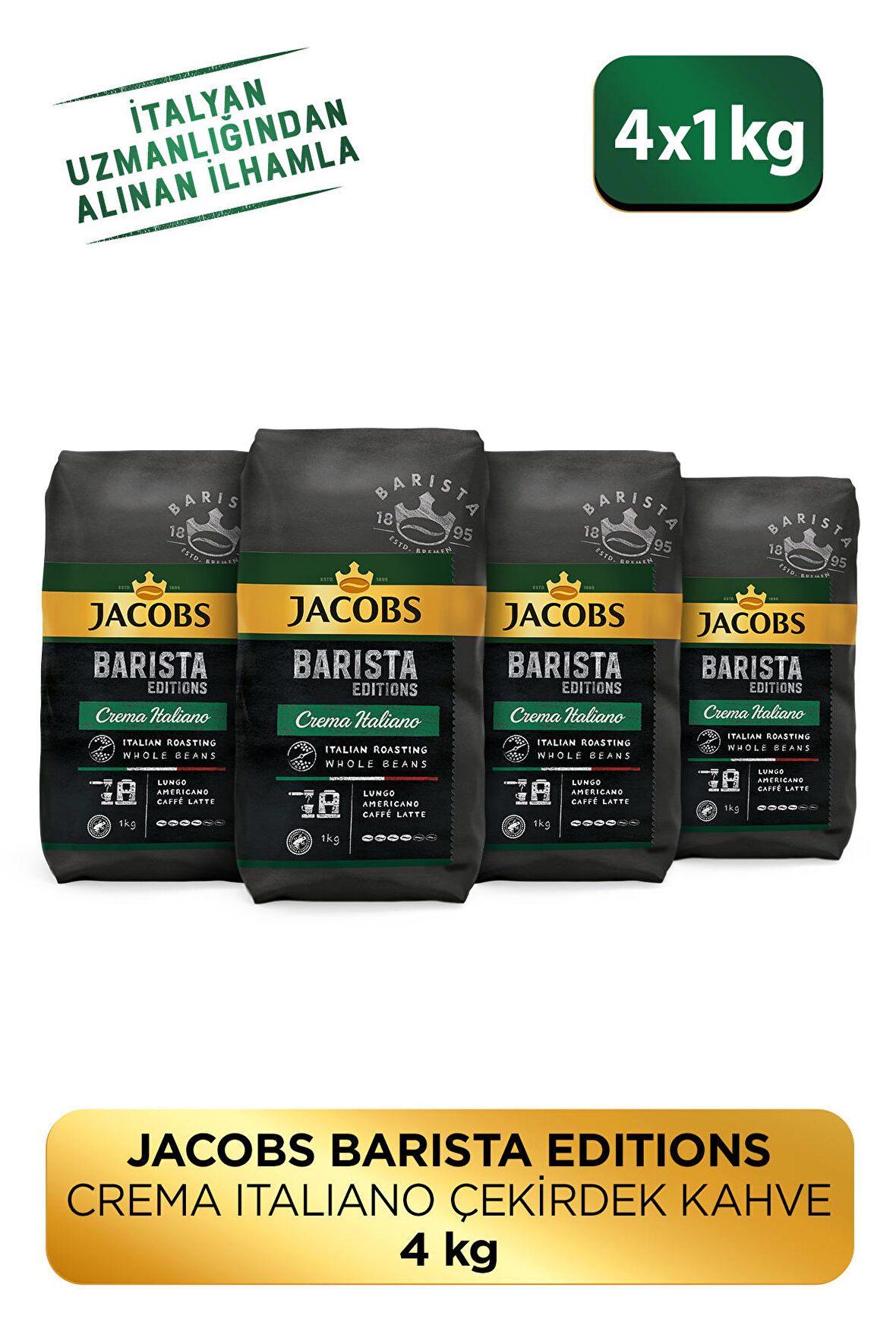 Barista Editions Çekirdek Kahve Crema Italiano 1kg X 4 Paket