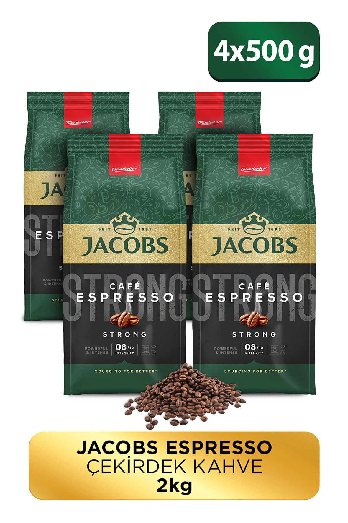 Jacobs Cafe Espresso Çekirdek Kahve 500 Gr x4 Adet