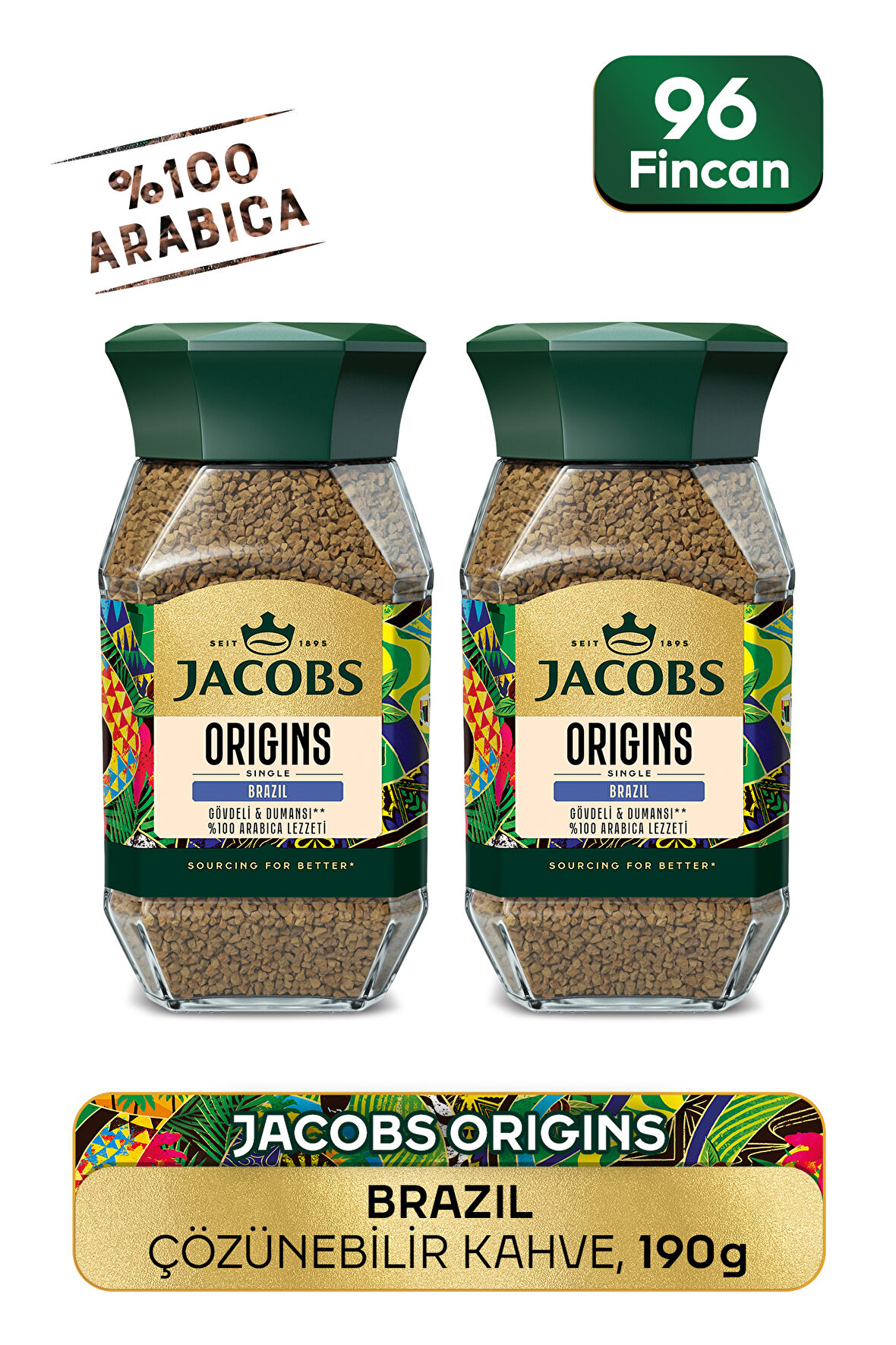 Jacobs Origin Brazil Granül Kahve Cam Kavanoz 95 GR x 2 Adet