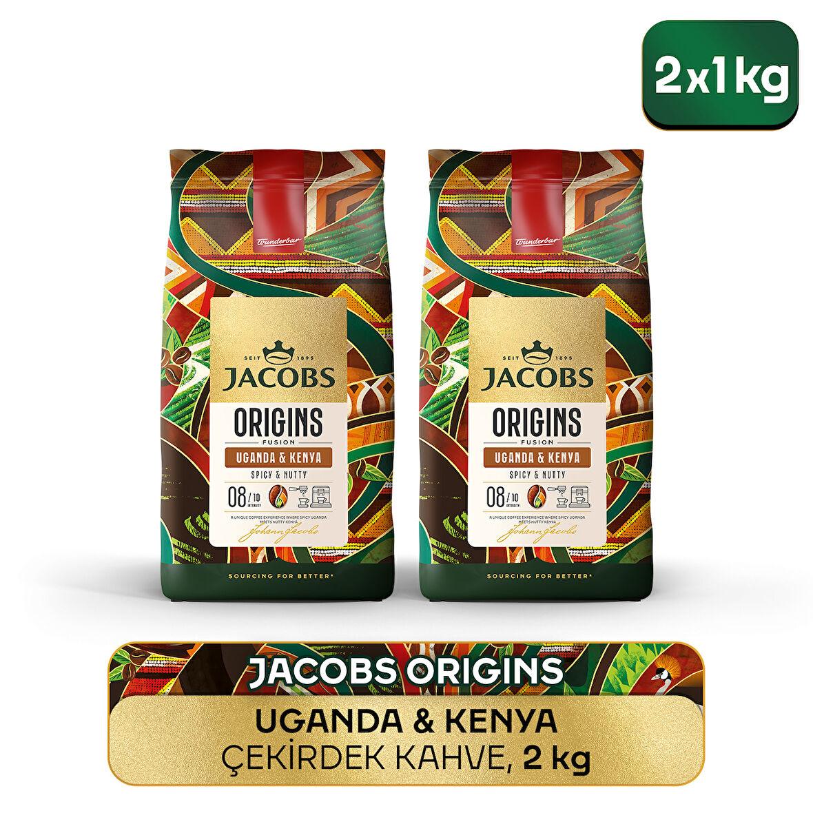 Jacobs Origins Uganda & Kenya Çekirdek Kahve 1 Kg x 2 Adet