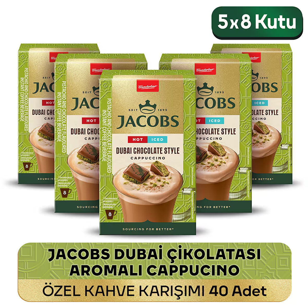 Jacobs Dubai Çikolatası Aromalı Cappucino Özel Kahve Karışımı 8 x 19,5gr  5'li Paket