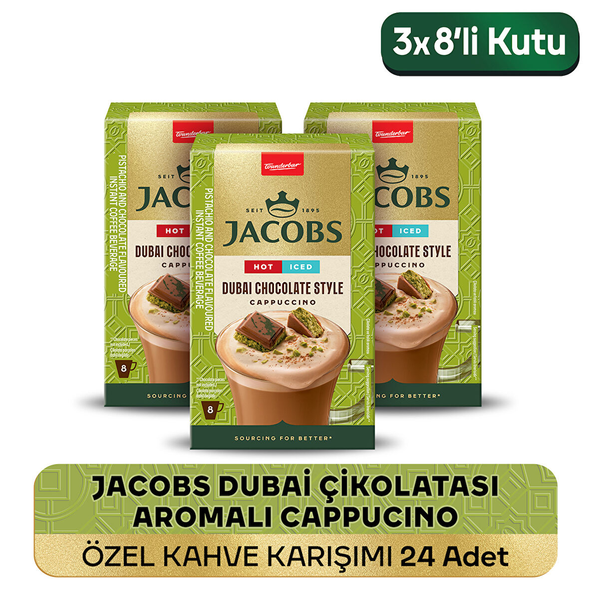 Jacobs Dubai Çikolatası Aromalı Cappucino Özel Kahve Karışımı 8 x 19,5gr 3'lü Paket