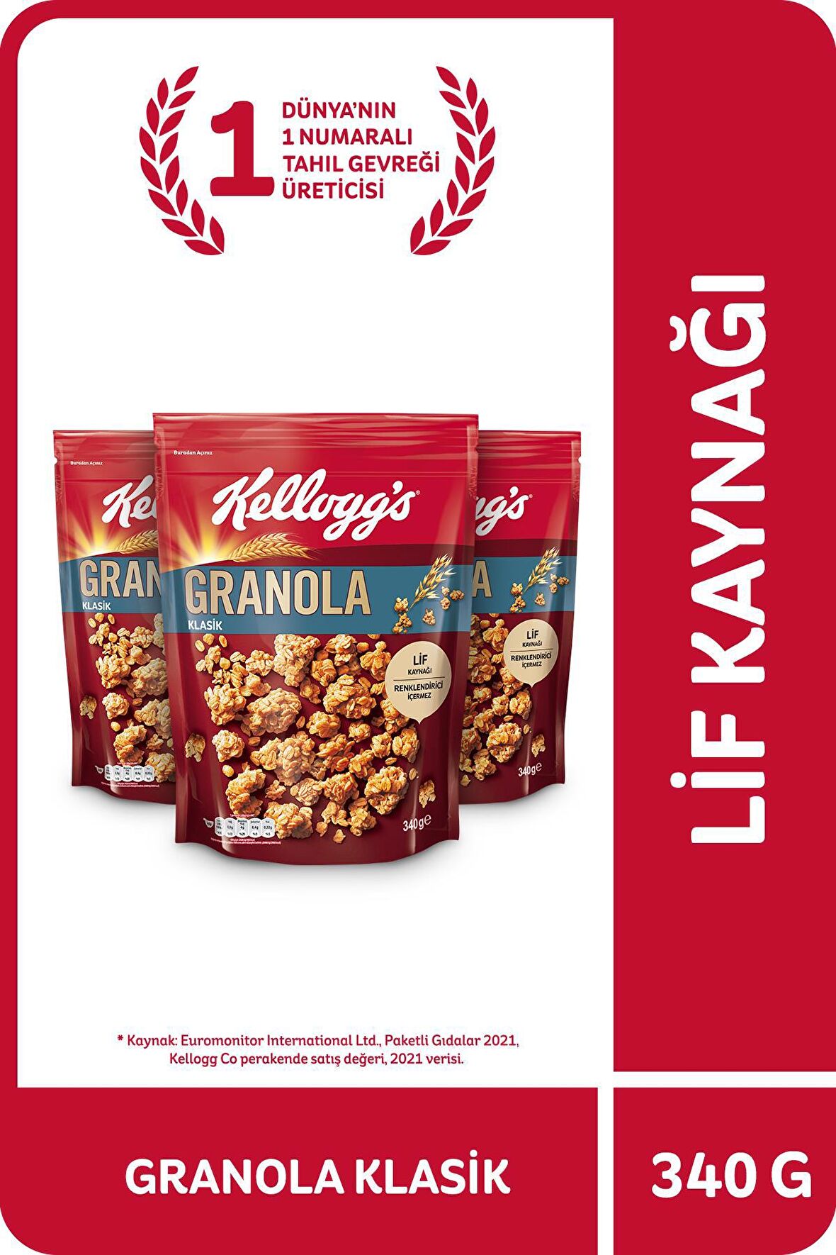 Kellogg's Klasik Granola 340 Gr x3 Adet,%56 Yulaf içerir,Lif Kaynağı,Kahvaltılık Gevrek