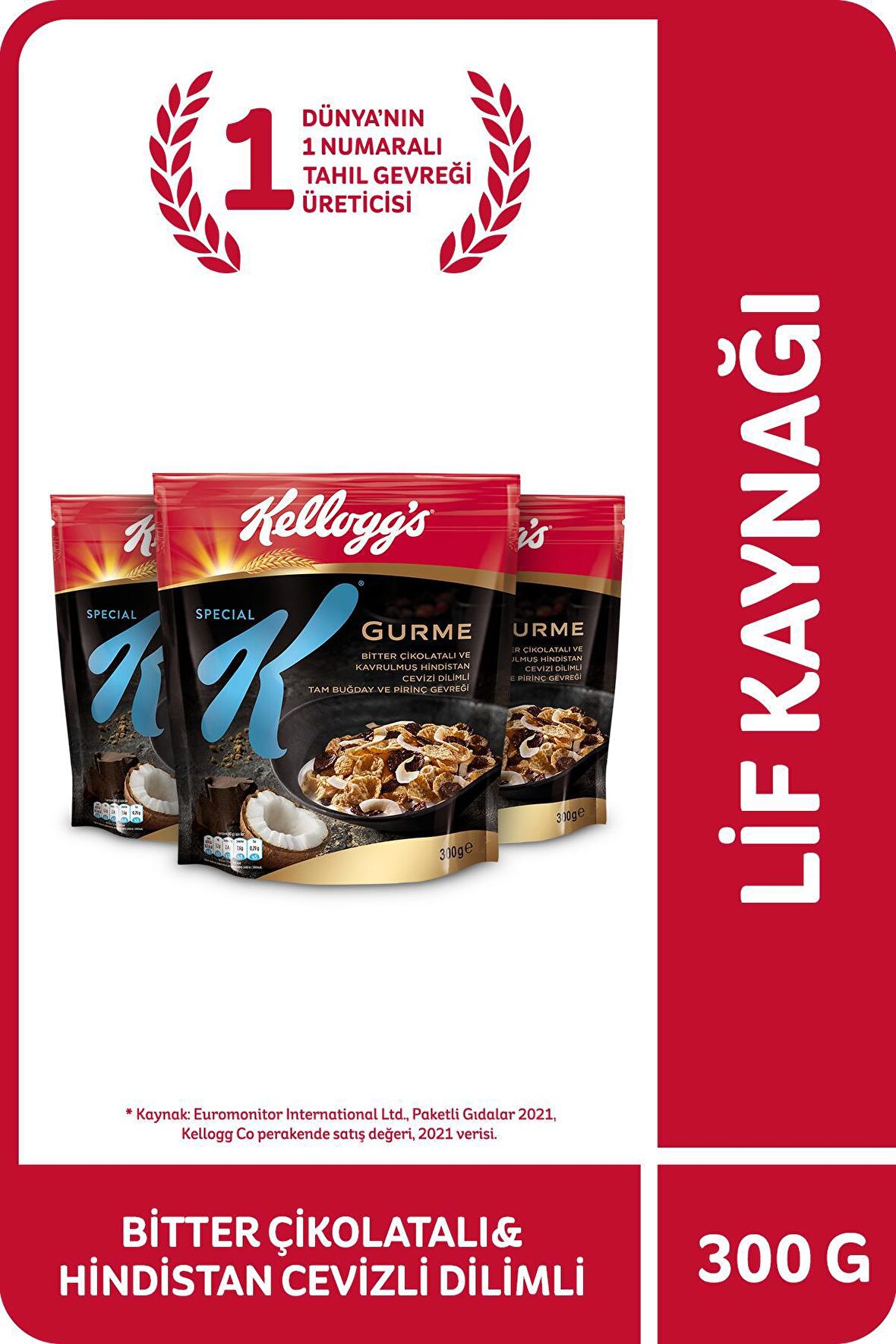 Kellogg's Special K Bitter Çikolatalı&Hindistan Cevizi Dilimli 300 Gr x3 Adet,%46 Yulaf içerir,Lif